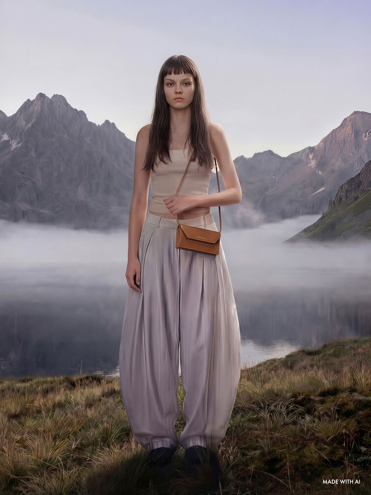 Nasrin Geometric Long Wallet, Chocolate, hi-res