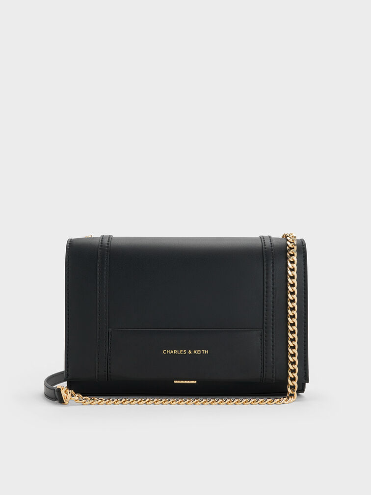 Shalia Chain-Strap Shoulder Bag, Black, hi-res