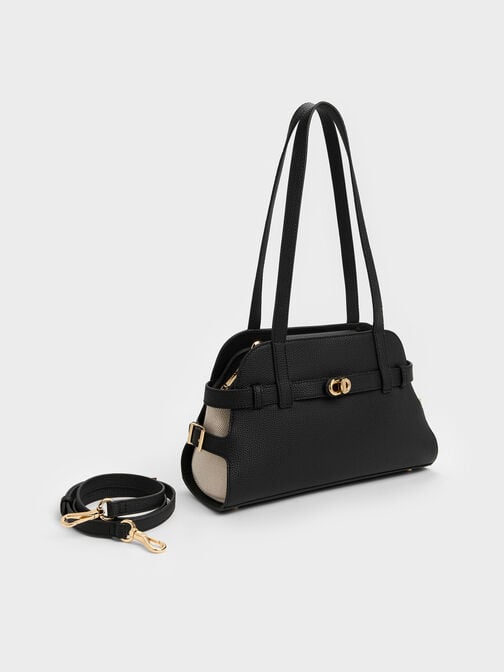 Aubrielle Belted Shoulder Bag, Black, hi-res
