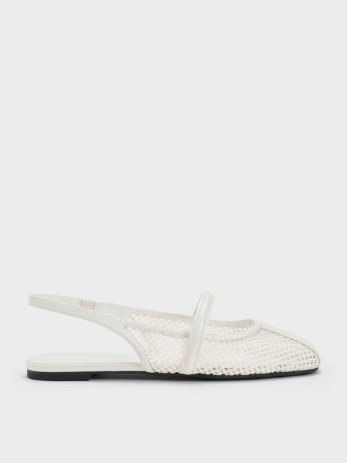 Ellory Mesh Slingback Mary Jane Flats, White, hi-res