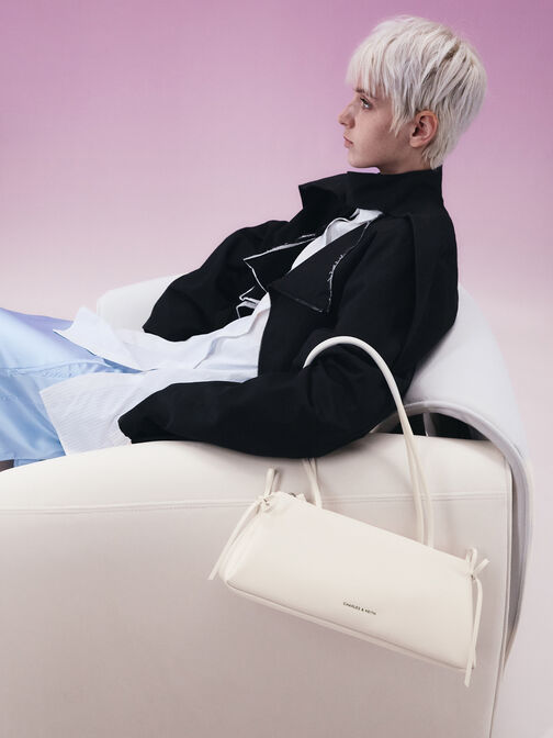 Hazel Bow Elongated Trapeze Shoulder Bag, Meringue White, hi-res