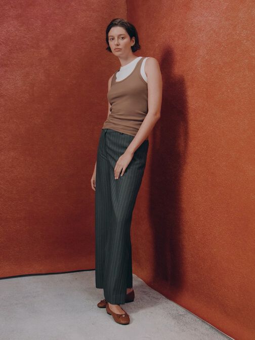 حذاء باليه إيڤيت مسطح منسوج ومزين بفيونكة, بني, hi-res