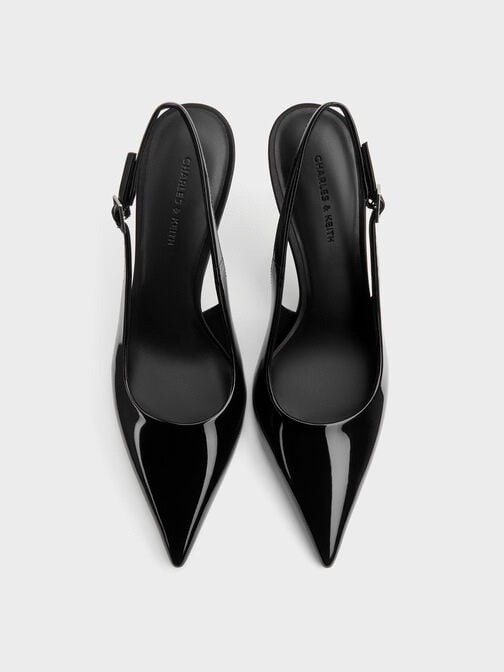 Patent Pointed Slingback Pumps, Black Patent, hi-res