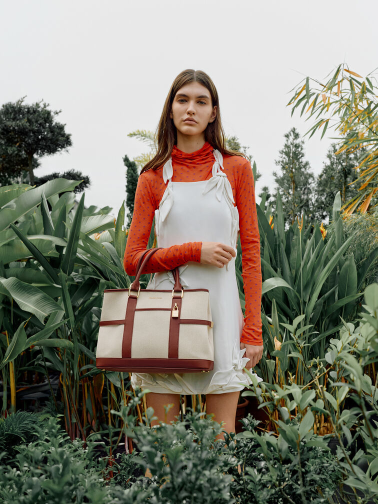 شنطة توت سكوتي من الكانفاس, قرميدي, hi-res