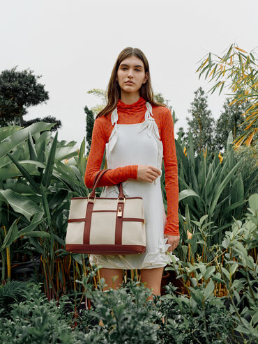 شنطة توت سكوتي من الكانفاس, قرميدي, hi-res