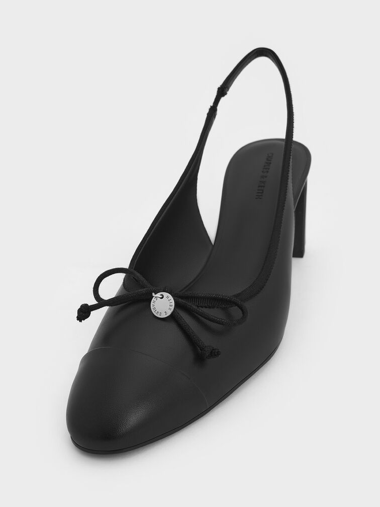 Bow Cap-Toe Slingback Pumps, Black, hi-res