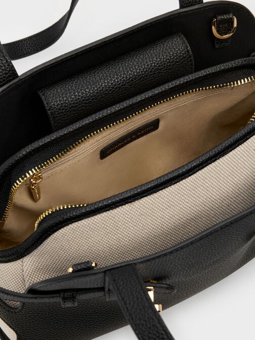 Aubrielle Belted Shoulder Bag, Black, hi-res