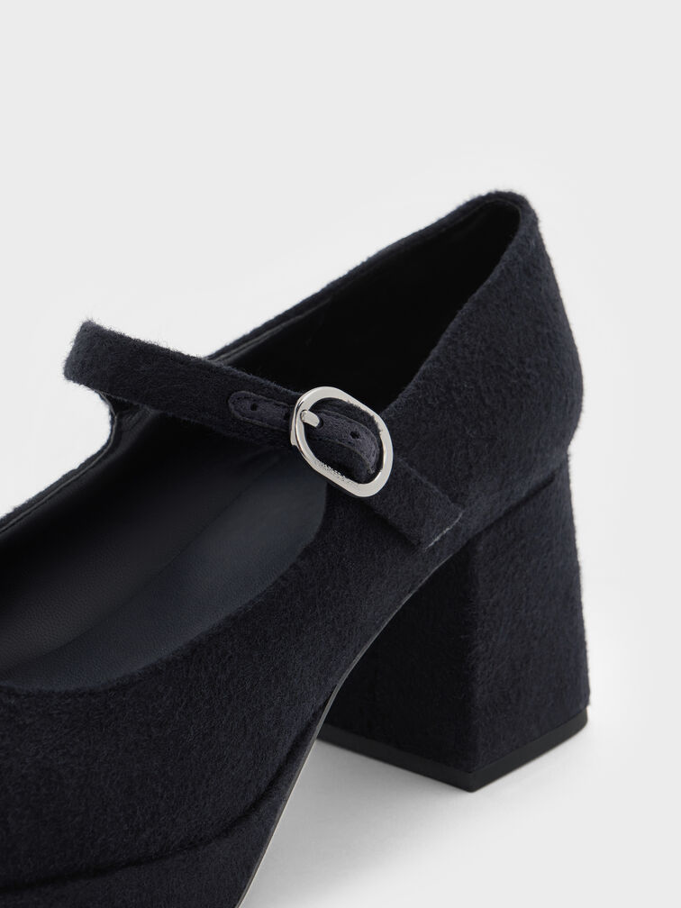 Felt Platform Mary Jane Pumps, Dark Blue, hi-res