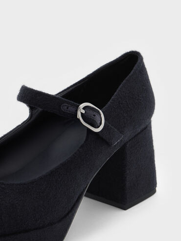 Felt Platform Mary Jane Pumps, Dark Blue, hi-res