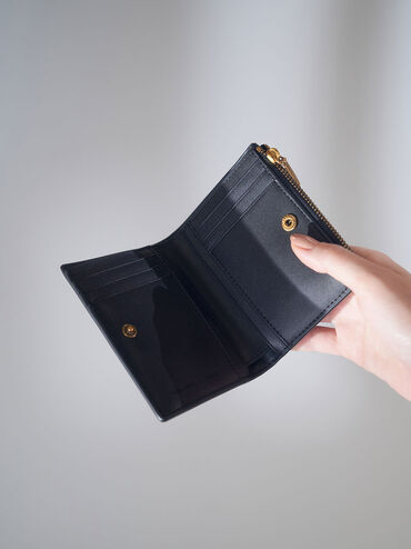 محفظة هارموني صغيرة بسحاب علوي أنيق, أسود, hi-res