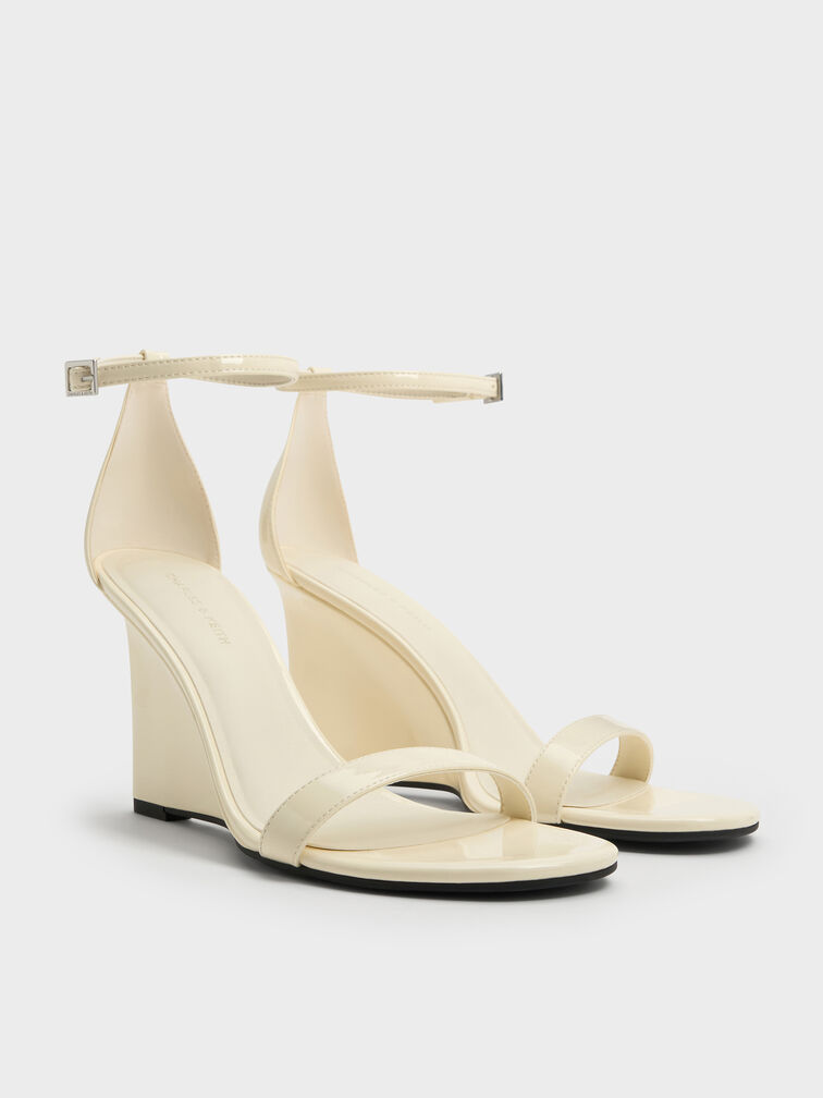 Patent Ankle-Strap Wedges, Butter, hi-res