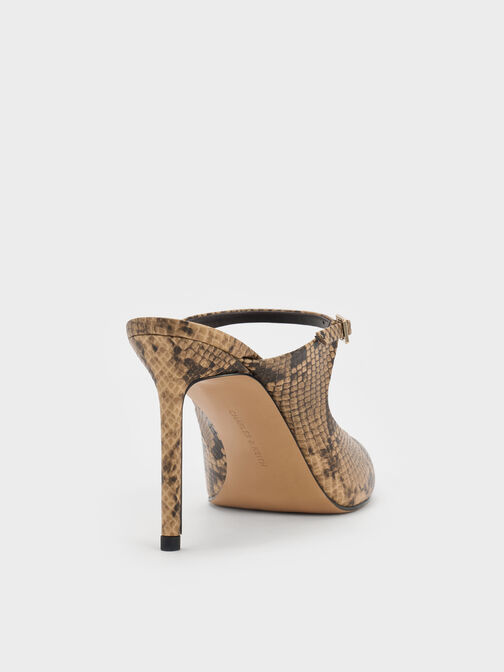 Snake-Print Buckle-Strap Stiletto-Heel Mules, Animal Print Natural, hi-res