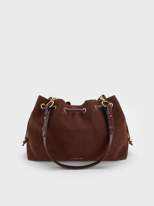 Moxie Drawstring Bucket Bag, Dark Brown, hi-res
