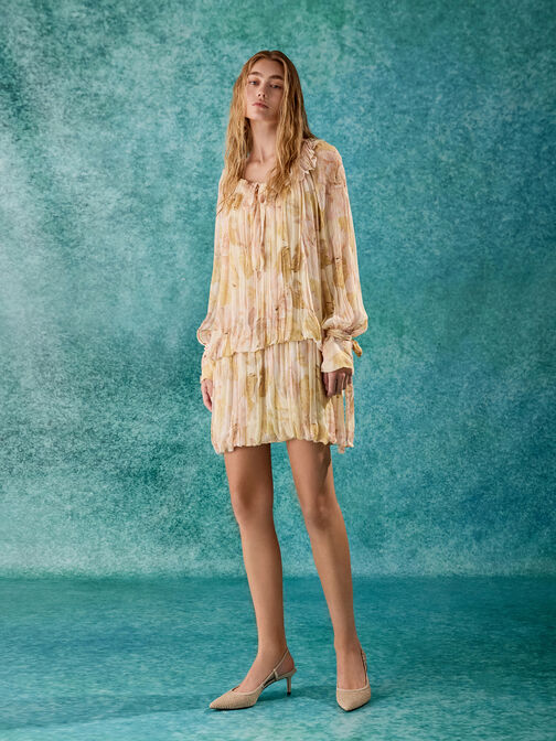 Raffia Pointed-Toe Slingback Pumps, Taupe, hi-res