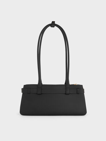 Jody Genuine Leather Belted Shoulder Bag, Black, hi-res