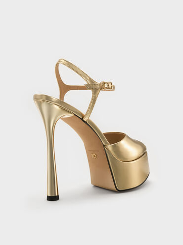 حذاء فرانشيسكا ذو الكعب العالي المفتوح من الأمام والمصنوع من الجلد المعدني, ذهبي, hi-res