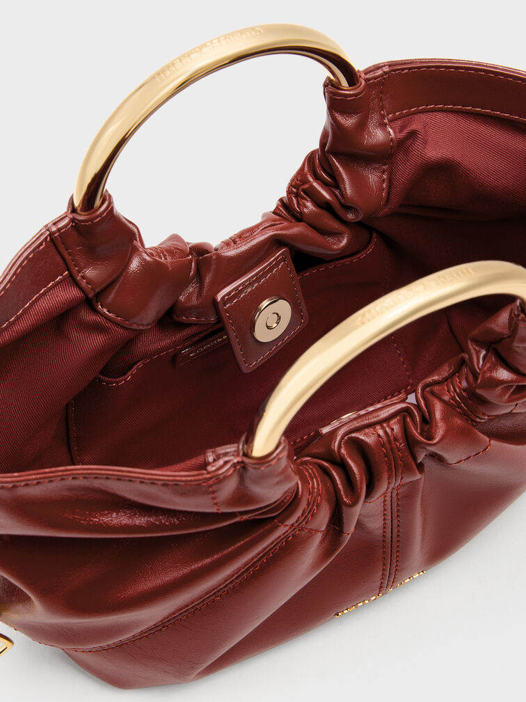 حقيبة حمل بمقبض معدني من سيارا, برغندي, hi-res