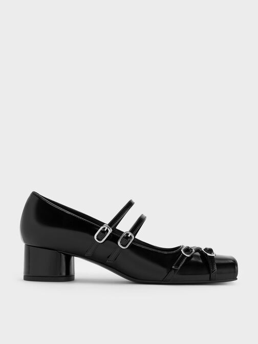 Janis Double-Strap Mary Jane Pumps, Black Boxed, hi-res