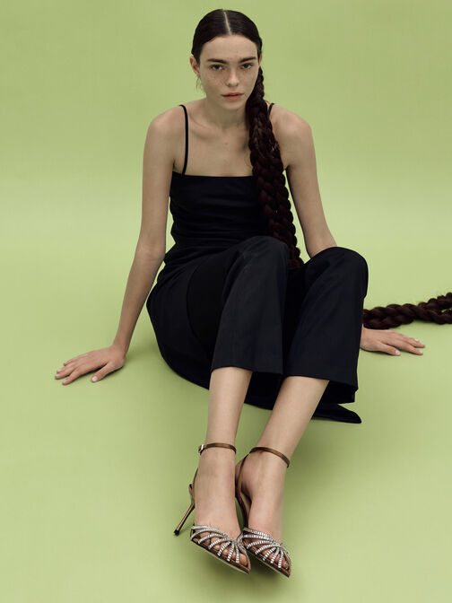 صندل جايلين جيم ذو الكعب العالي المفتوح من الأمام, بني, hi-res