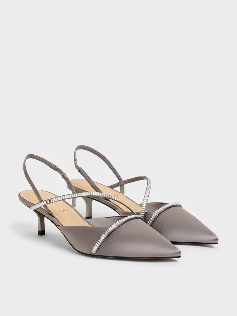 Gem Slingback Kitten Heels, Pewter, hi-res
