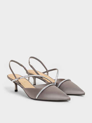 Gem Slingback Kitten Heels, Pewter, hi-res