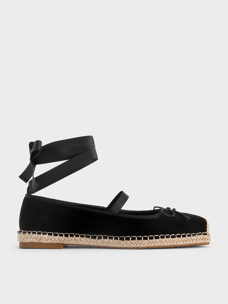 Bernadine Faux Suede Tie-Around Espadrille Flats, Black Textured, hi-res