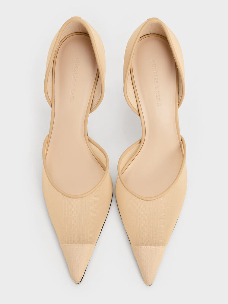 Mesh Pointed-Toe D'Orsay Pumps, Nude, hi-res