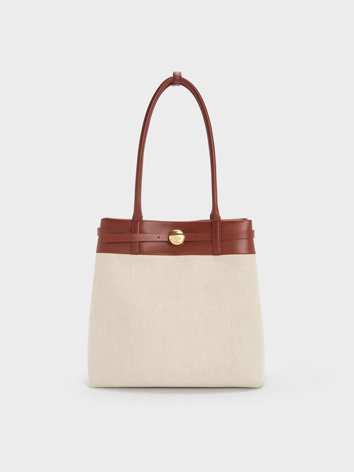 Behn Canvas Belted Tote Bag, Brick, hi-res