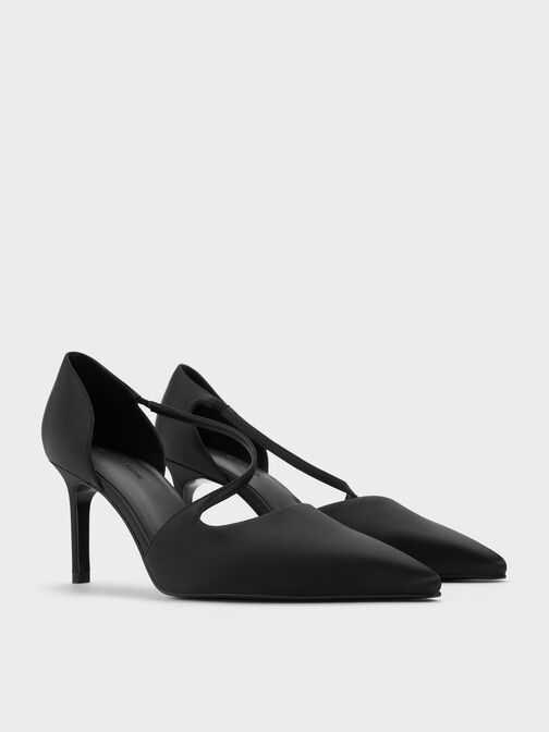 حذاء دورسي ساتان بكعب رفيع, أسود خشن, hi-res