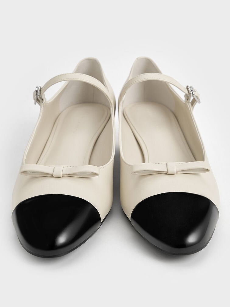 Bow Cap-Toe Mary Jane Pumps, Chalk, hi-res
