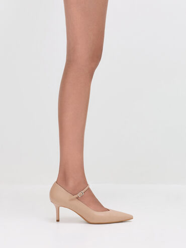 Pointed Mary Jane Pumps, Nude, hi-res