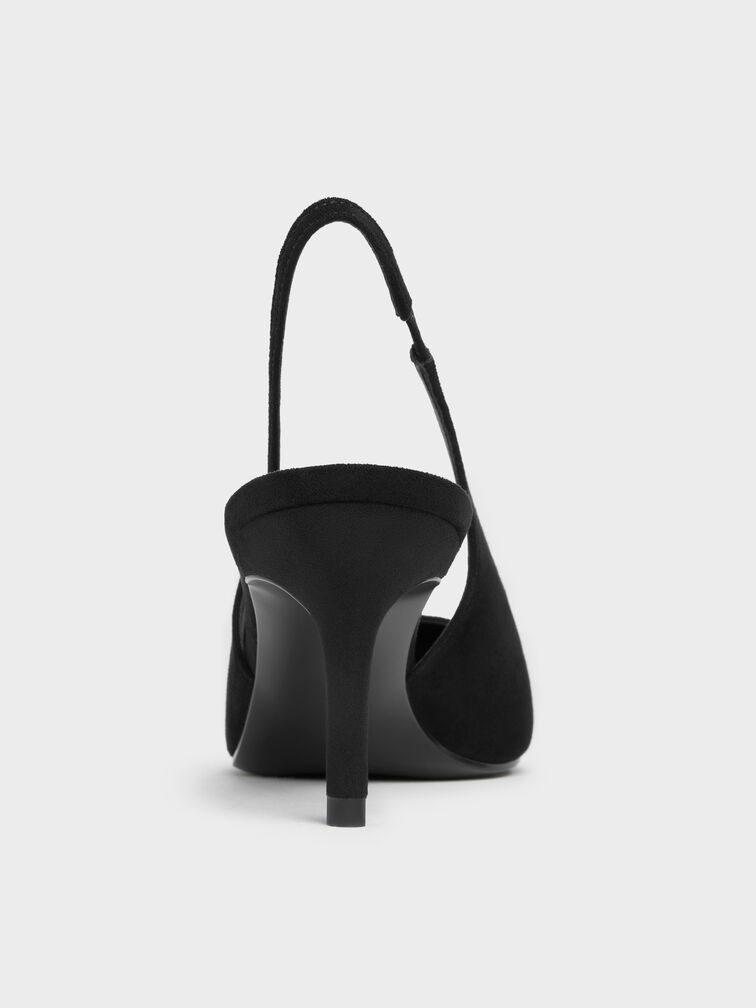 كعب شامواه صناعي بحزام خلفي ومقدمة مدببة, أسود خشن, hi-res