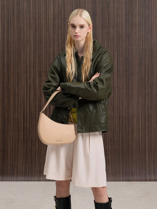 Agatha Chain-Strap Shoulder Bag, Beige, hi-res