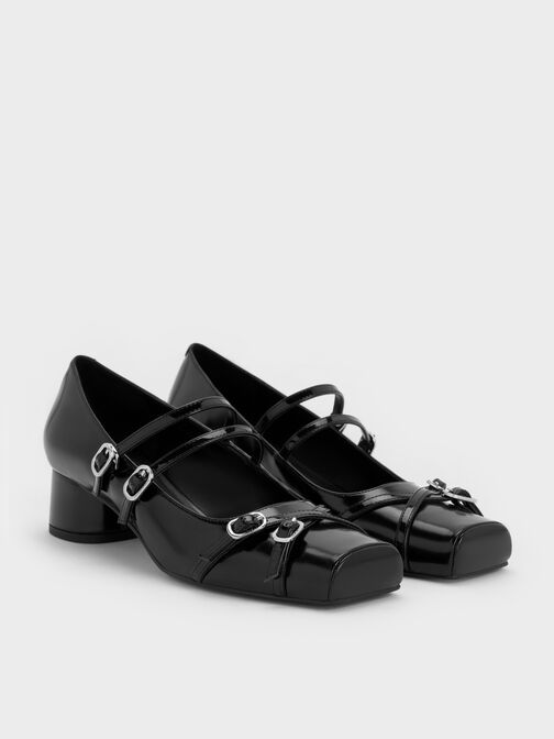 Janis Double-Strap Mary Jane Pumps, Black Boxed, hi-res