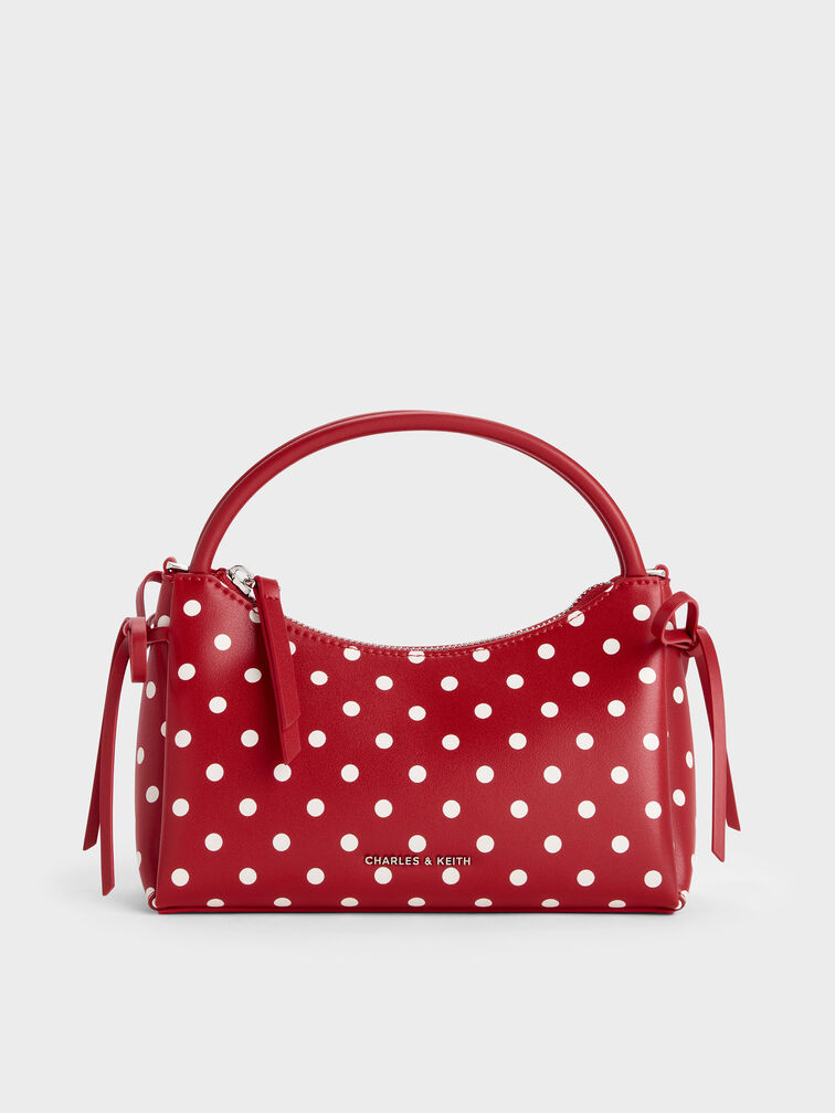 حقيبة هازل بمقبض علوي وفيونكة ونقشة منقطة, أحمر كلاسيكي, hi-res