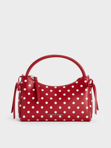 حقيبة هازل بمقبض علوي وفيونكة ونقشة منقطة, أحمر كلاسيكي, hi-res