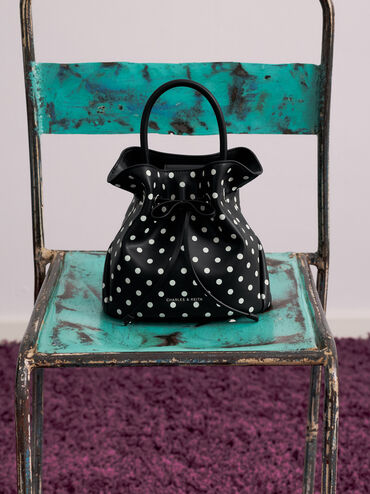 حقيبة باكيت هازل بفيونكة ونقشة منقطة, أسود كلاسيكي, hi-res