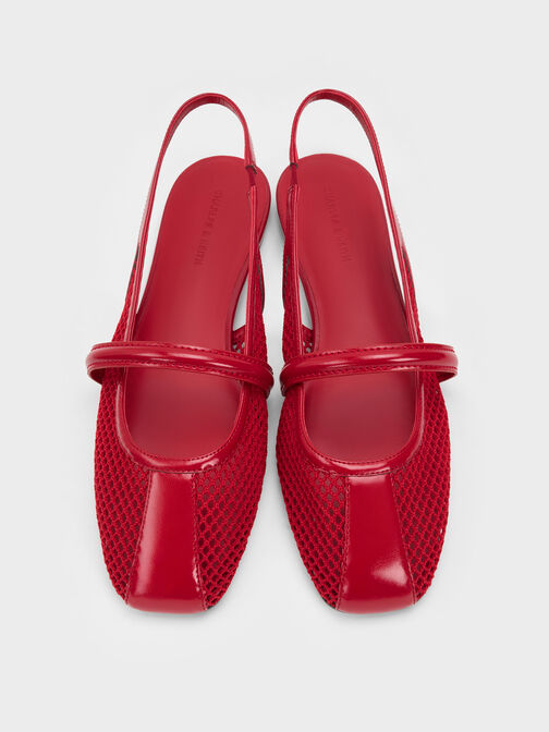 Ellory Mesh Slingback Mary Jane Flats, Red, hi-res