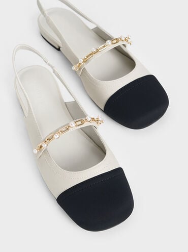 حذاء ريو بدون كعب بتصميم سلينجباك مفتوح الظهر مزين بسلسلة مطرزة بالخرز, أبيض طباشيري, hi-res