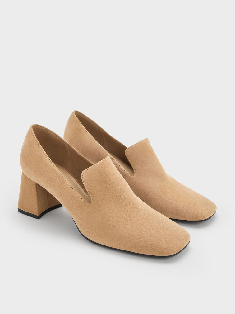 حذاء بكعب شمواه صناعي ومقدمة مربعة, رملي, hi-res