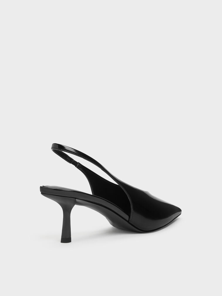 Pointed High-Vamp Slingback Pumps, Black Boxed, hi-res