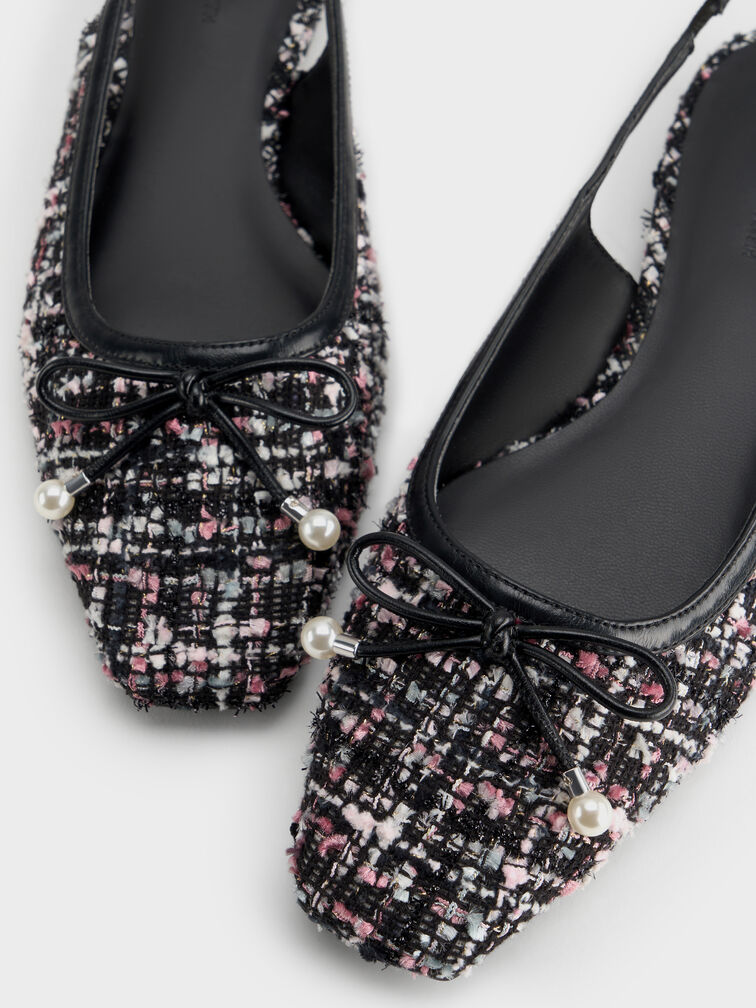 Barbara Tweed Pearl-Bow Slingback Flats, Multi, hi-res