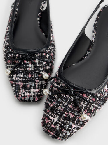 Barbara Tweed Pearl-Bow Slingback Flats, Multi, hi-res