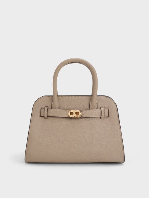 Aubrielle Belted Tote Bag, Taupe, hi-res