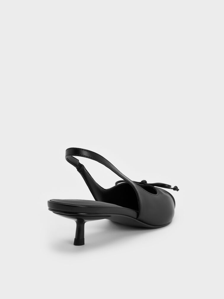 حذاء بكعب صغير مفتوح من الخلف مزين بفيونكة مكشكشة, أسود, hi-res