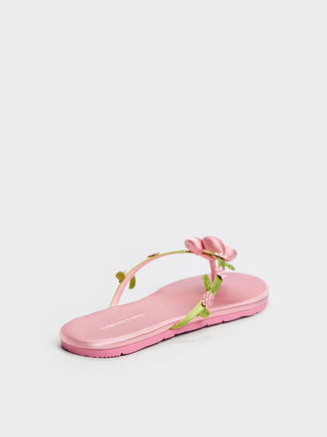 صندل مزين بالزهور المنتفخة, وردي, hi-res