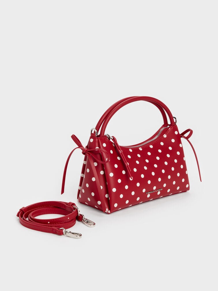 حقيبة هازل بمقبض علوي وفيونكة ونقشة منقطة, أحمر كلاسيكي, hi-res