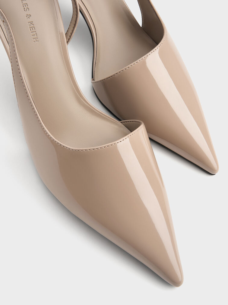 Patent Pointed Slingback Pumps, Taupe, hi-res
