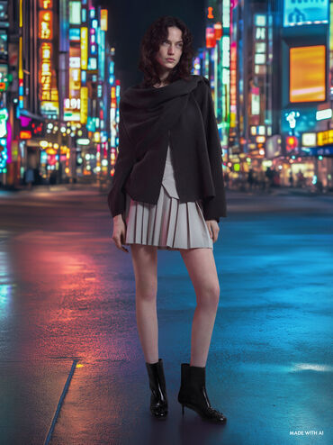 Aretha Leather Bow Kitten-Heel Calf Boots, Black, hi-res