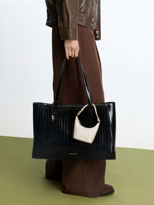 Micro Augustine Eel-Effect Chain-Handle Bag, Cream, hi-res